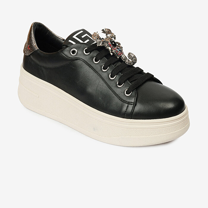 Kadın Siyah Çelik Hakiki Deri Sneaker Ayakkabı 4K2SA59121
