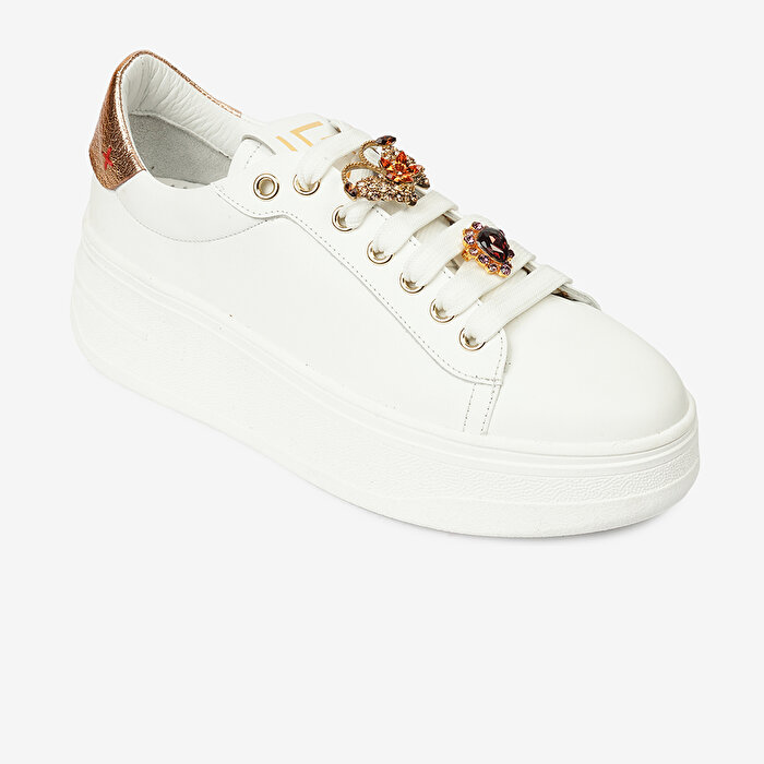 Kadın Beyaz Bronz Hakiki Deri Sneaker Ayakkabı 4K2SA59121