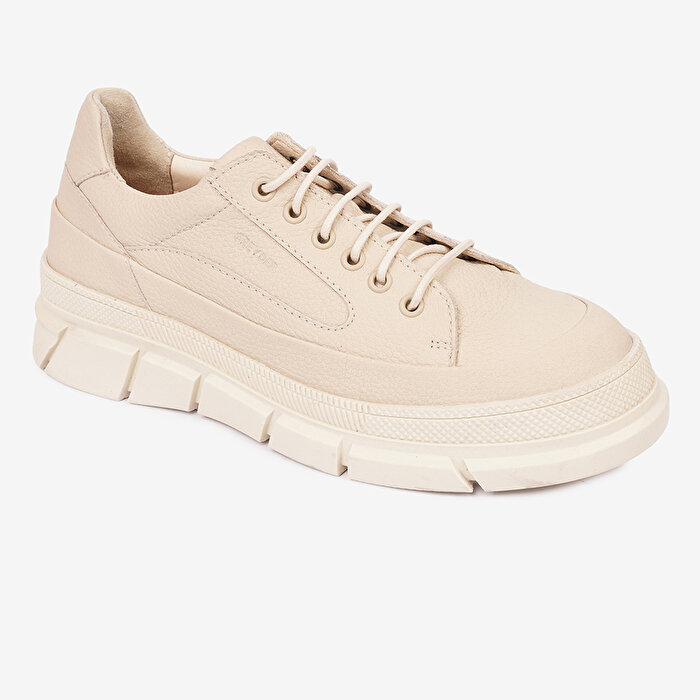 Kadın Ekru Hakiki Deri Sneaker Ayakkabı 4K2UA32670